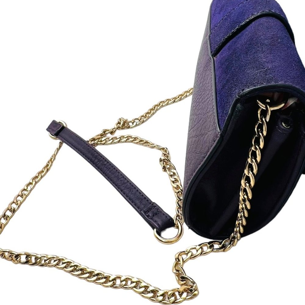 Big Budha Purple Suede Leather Shoulder Bag Gold Chain Strap - Picture 5 of 10